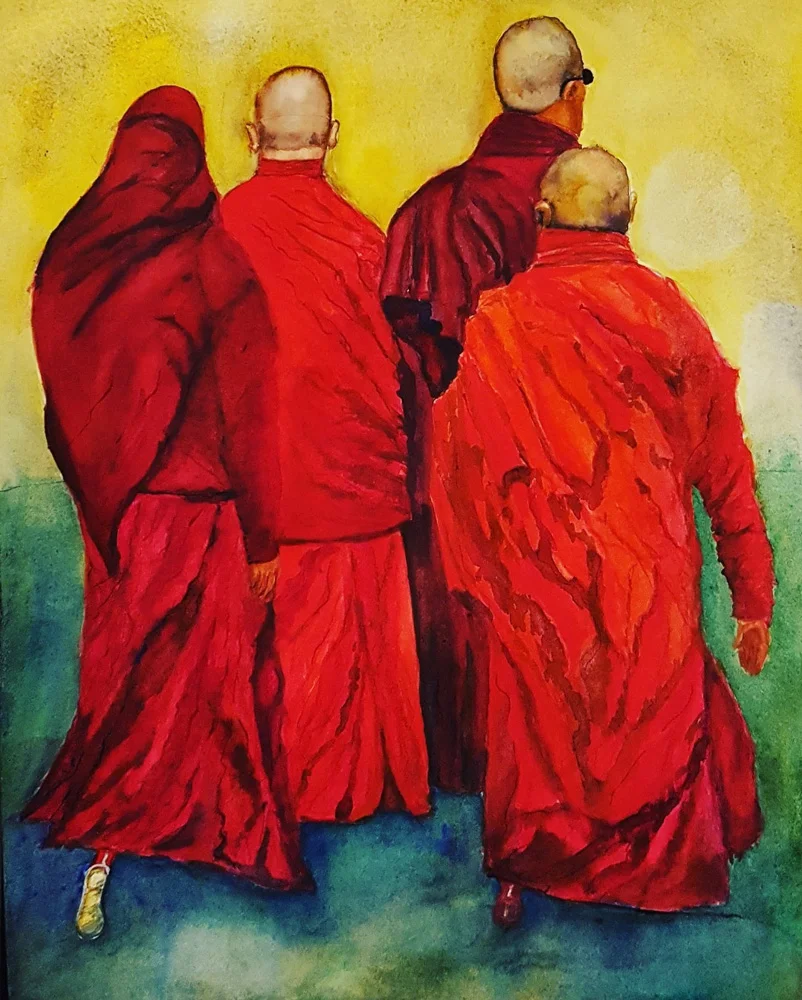Bhutanese monks leaving