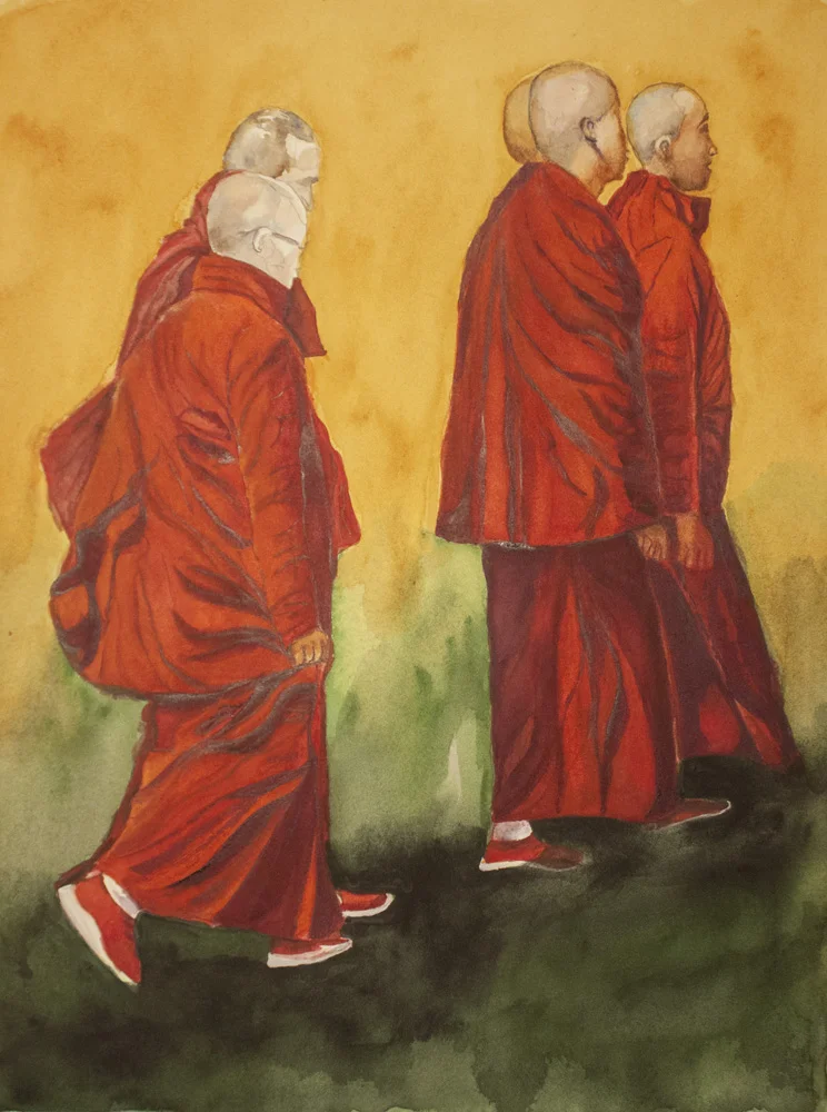 Bhutanese monks walking